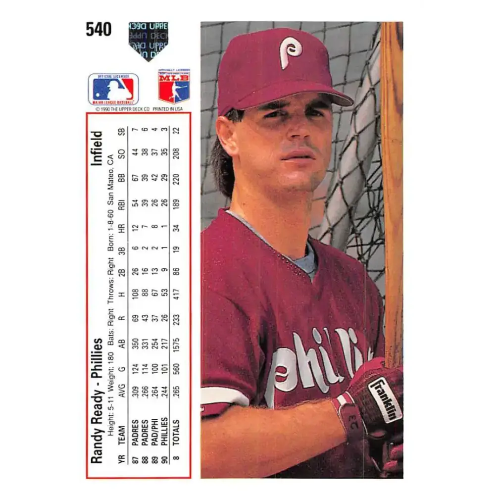 1991 Upper Deck #540 Randy Ready EX Excellent Philadelphia Phillies Baseball Card - Baseball Card Single