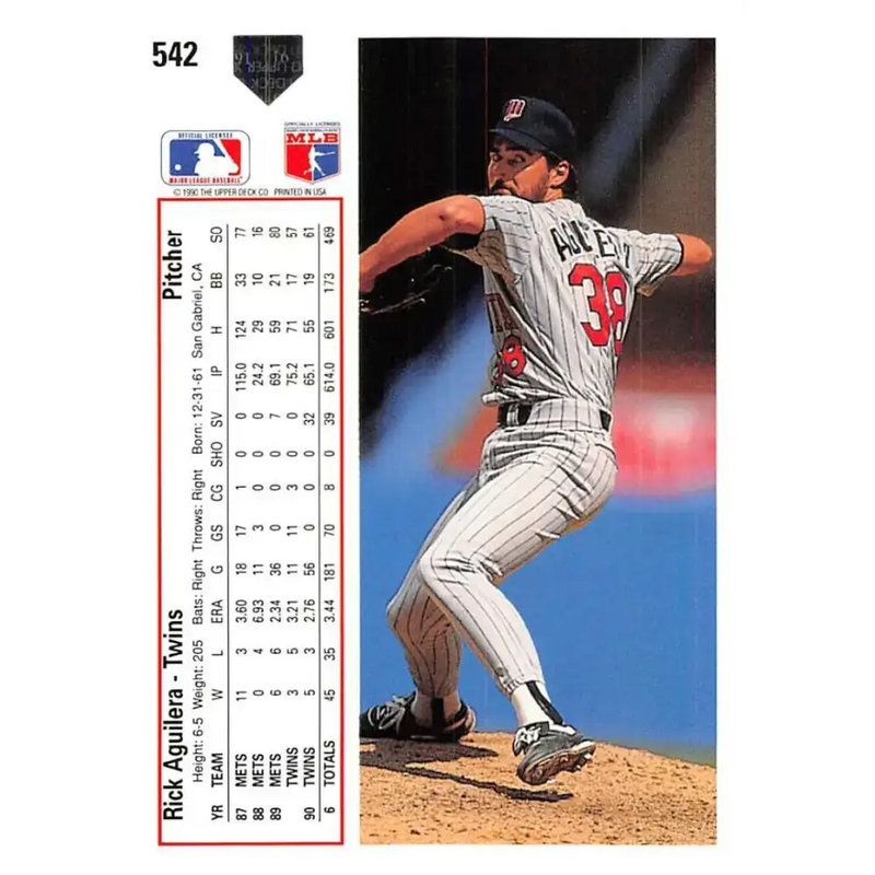 1991 Upper Deck #542 Rick Aguilera NM-MT Minnesota Twins Baseball Card - Baseball Card Single
