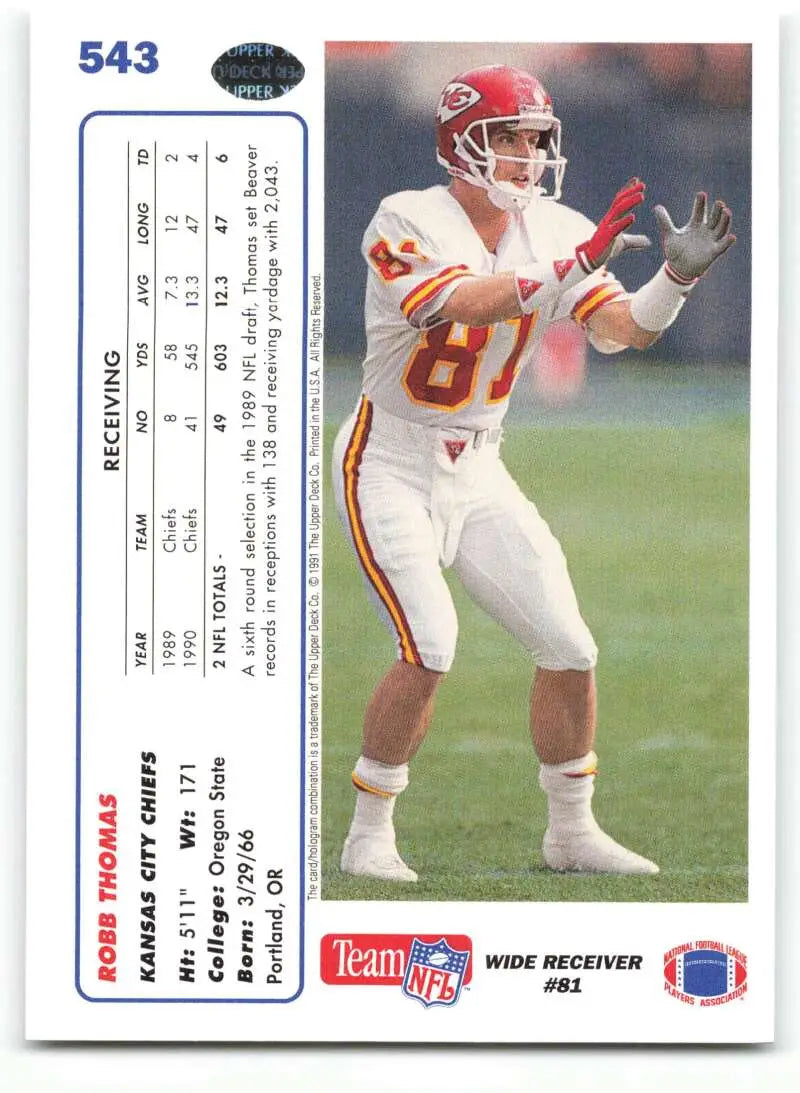1991 Upper Deck #543 Robb Thomas NM-MT Kansas City Chiefs Football Card - Football Card Single