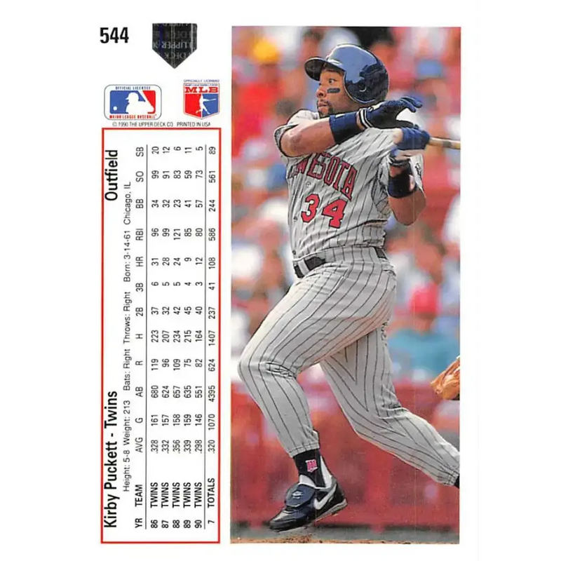 1991 Upper Deck #544 Kirby Puckett EX Excellent Minnesota Twins Baseball Card - Baseball Card Single