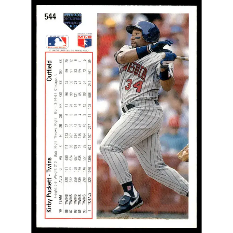 1991 Upper Deck #544 Kirby Puckett EX/NM Minnesota Twins Baseball Card - Baseball Card Single