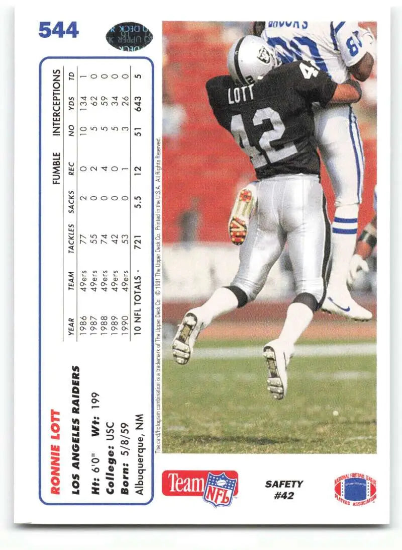 1991 Upper Deck #544 Ronnie Lott NM-MT Los Angeles Raiders Football Card - Football Card Single
