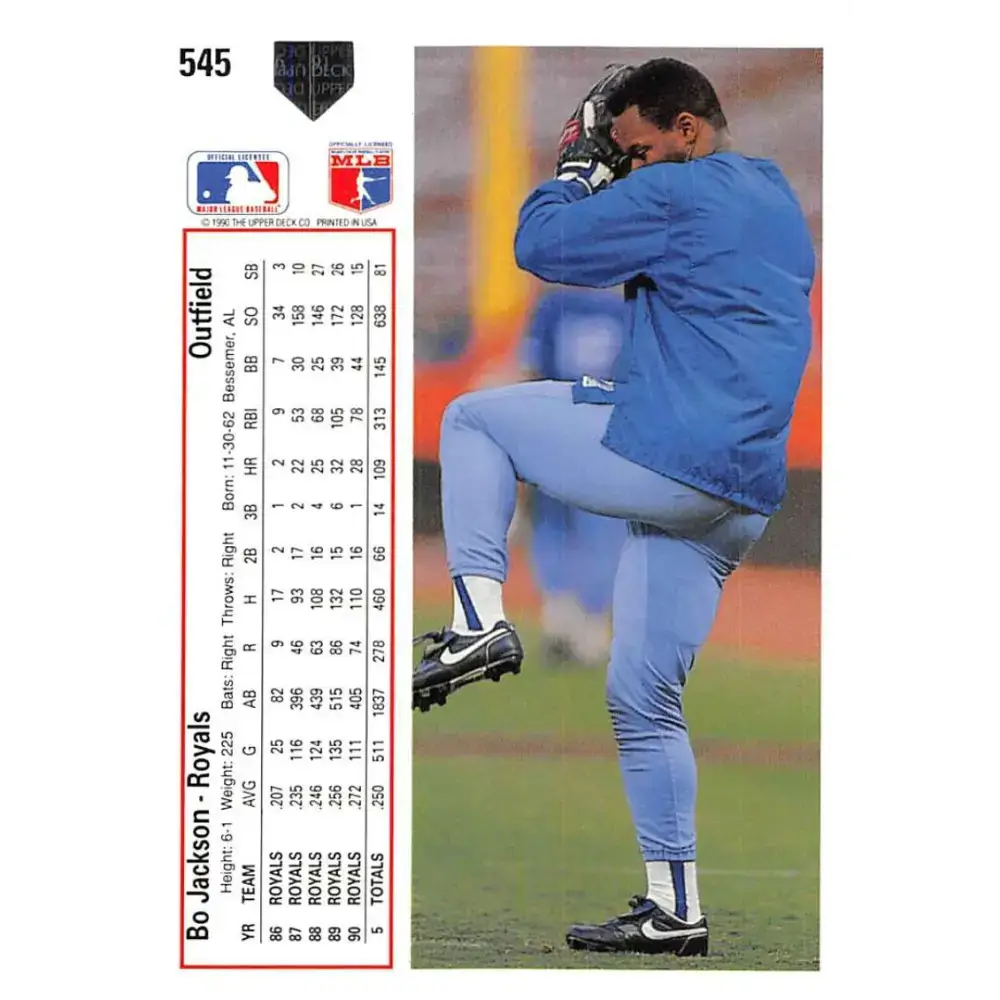 1991 Upper Deck #545 Bo Jackson EX Excellent Kansas City Royals Baseball Card - Baseball Card Single