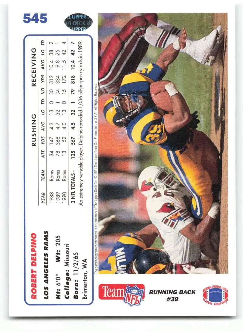 1991 Upper Deck #545 Robert Delpino NM-MT Los Angeles Rams Football Card - Football Card Single