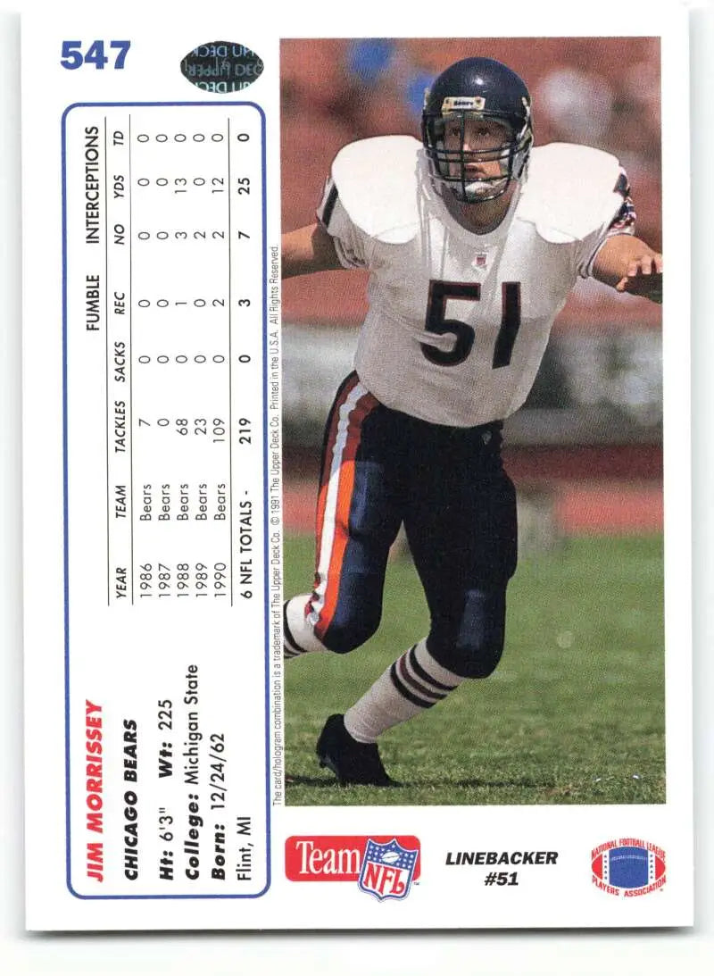 1991 Upper Deck #547 Jim Morrissey NM-MT RC Rookie Chicago Bears Football Card - Football Card Single