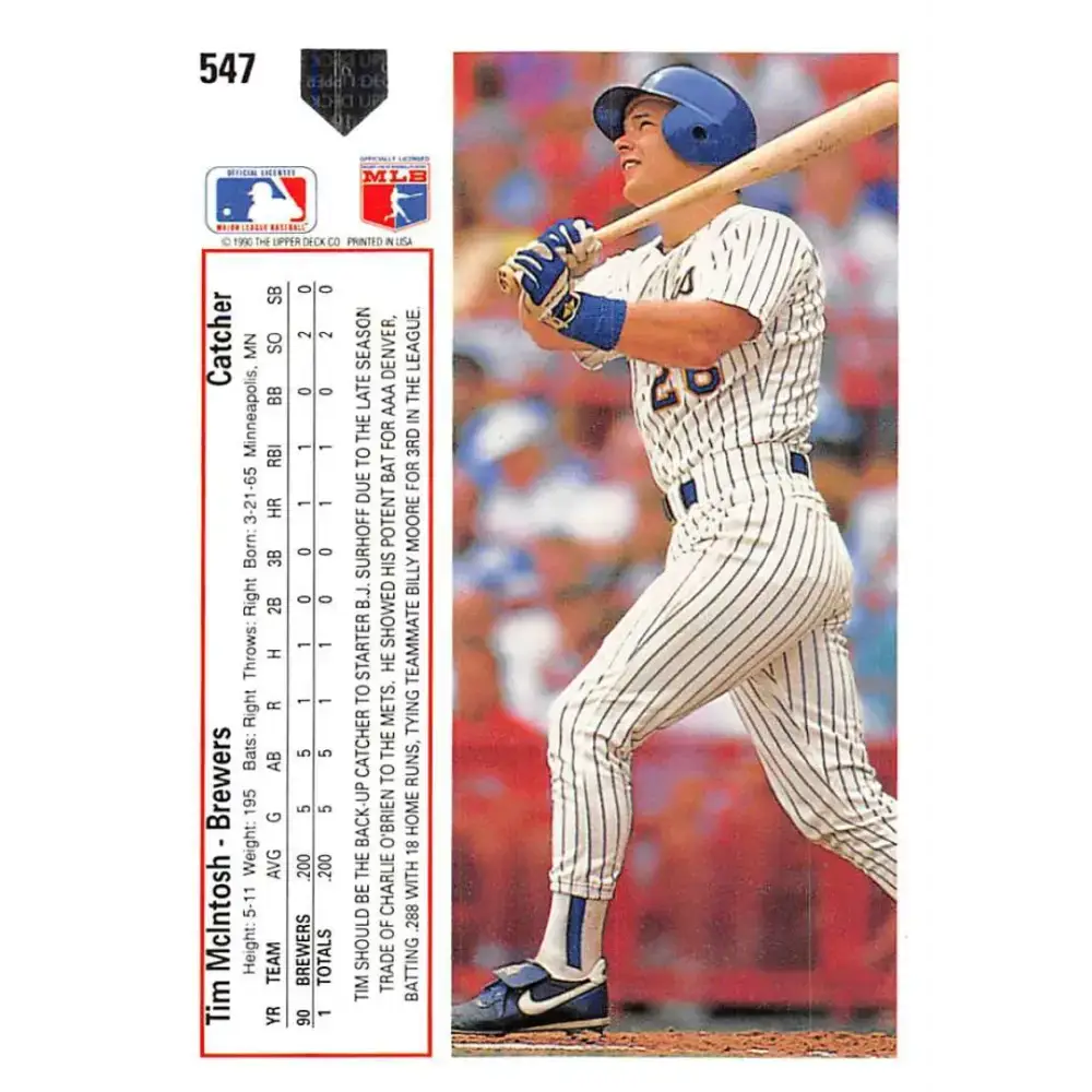 1991 Upper Deck #547 Tim McIntosh NM-MT Milwaukee Brewers Baseball Card - Baseball Card Single