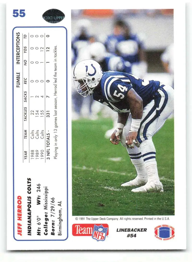 1991 Upper Deck #55 Jeff Herrod NM-MT Indianapolis Colts Football Card - Football Card Single
