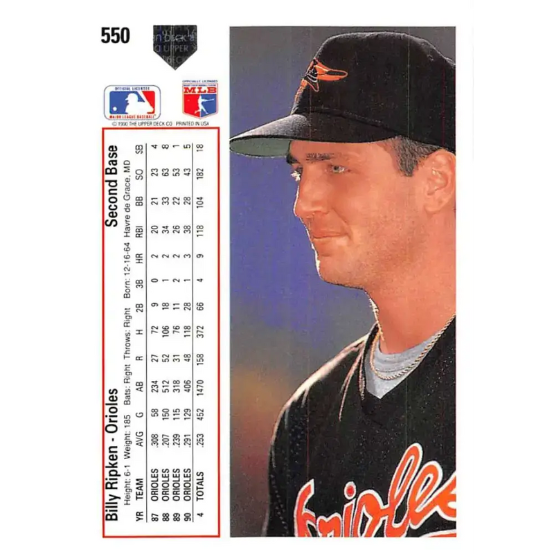 1991 Upper Deck #550 Billy Ripken NM-MT Baltimore Orioles Baseball Card - Baseball Card Single