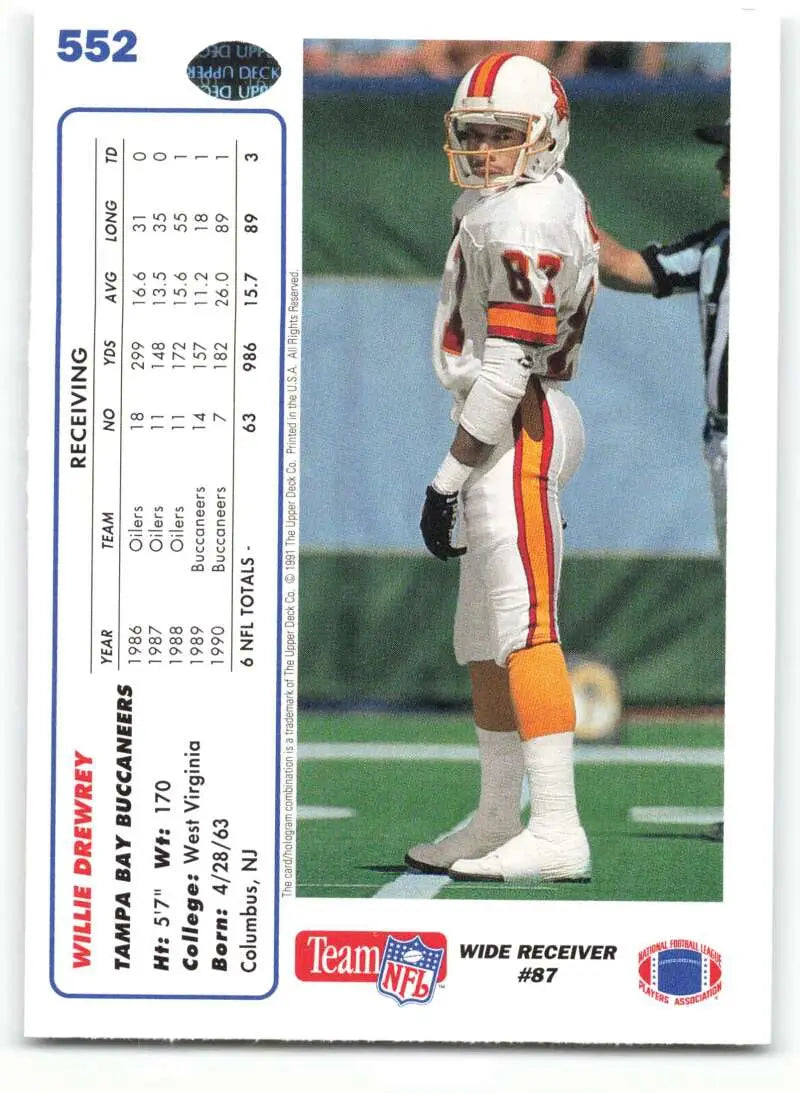 1991 Upper Deck #552 Willie Drewrey NM-MT Tampa Bay Buccaneers Football Card - Football Card Single