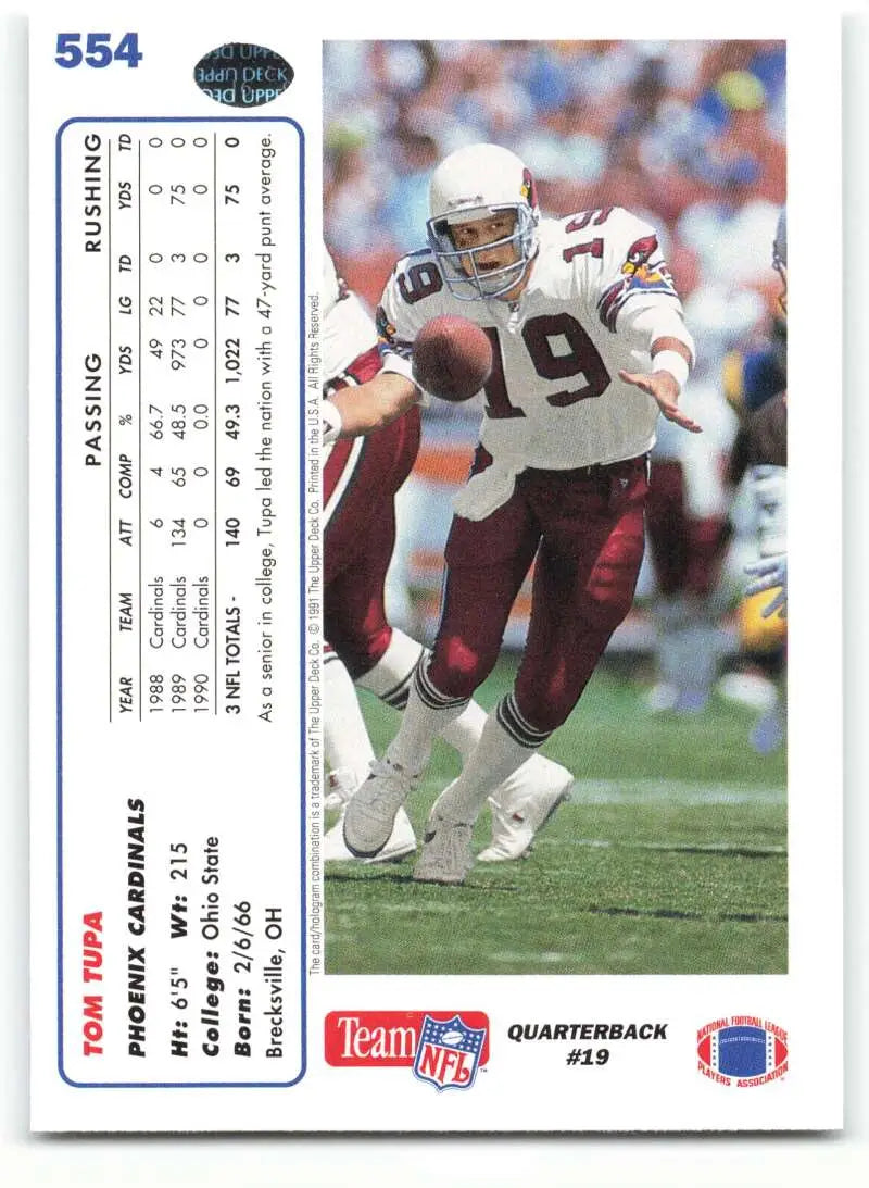 1991 Upper Deck #554 Tom Tupa NM-MT Phoenix Cardinals Football Card - Football Card Single