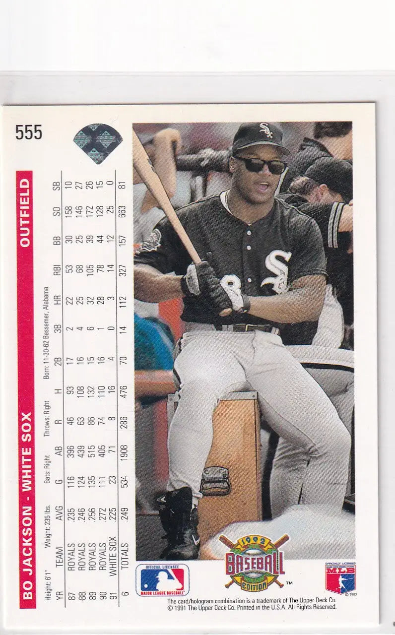 1991 UPPER DECK #555 BO JACKSON- CHICAGO WHITE SOX