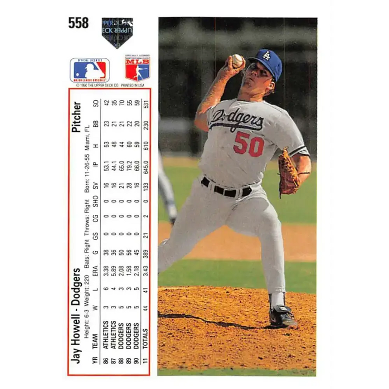 1991 Upper Deck #558 Jay Howell EX Excellent Los Angeles Dodgers Baseball Card - Baseball Card Single