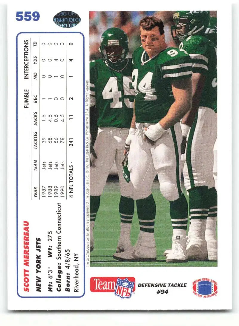 1991 Upper Deck #559 Scott Mersereau NM-MT RC Rookie New York Jets Football Card - Football Card Single