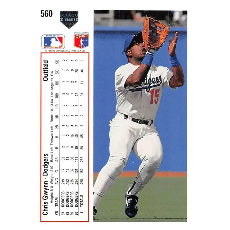 1991 Upper Deck #560 Chris Gwynn EX Excellent Los Angeles Dodgers Baseball Card - Baseball Card Single