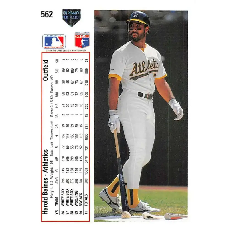 1991 Upper Deck #562 Harold Baines EX Excellent Oakland Athletics Baseball Card - Baseball Card Single