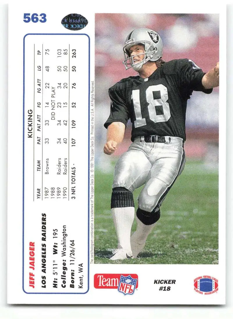 1991 Upper Deck #563 Jeff Jaeger NM-MT Oakland Raiders Football Card - Football Card Single