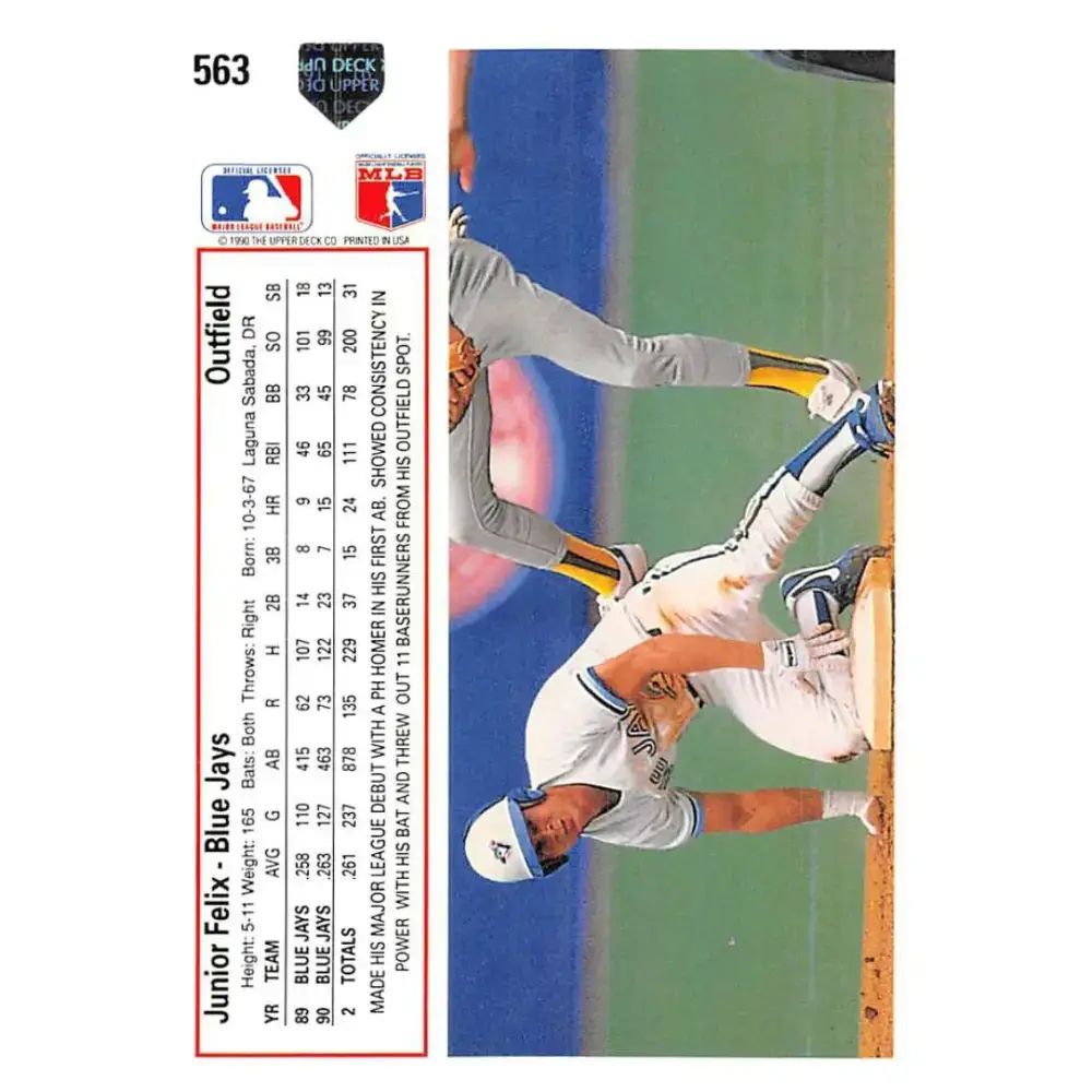1991 Upper Deck #563 Junior Felix NM-MT Toronto Blue Jays Baseball Card - Baseball Card Single
