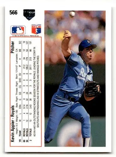Baseball card of Kevin Appier Kansas City Royals from 1991 Upper Deck