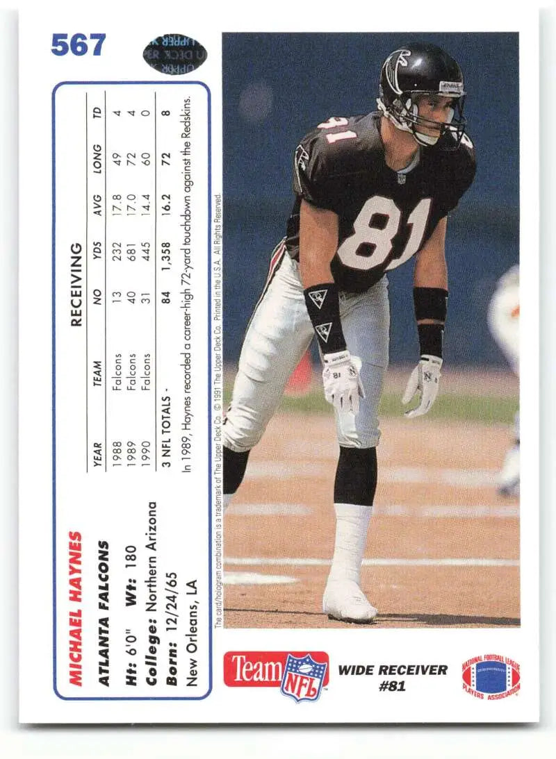 1991 Upper Deck #567 Michael Haynes NM-MT Atlanta Falcons Football Card - Football Card Single