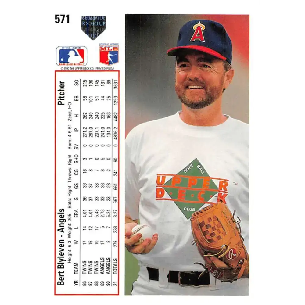 1991 Upper Deck #571 Bert Blyleven EX Excellent California Angels Baseball Card - Baseball Card Single