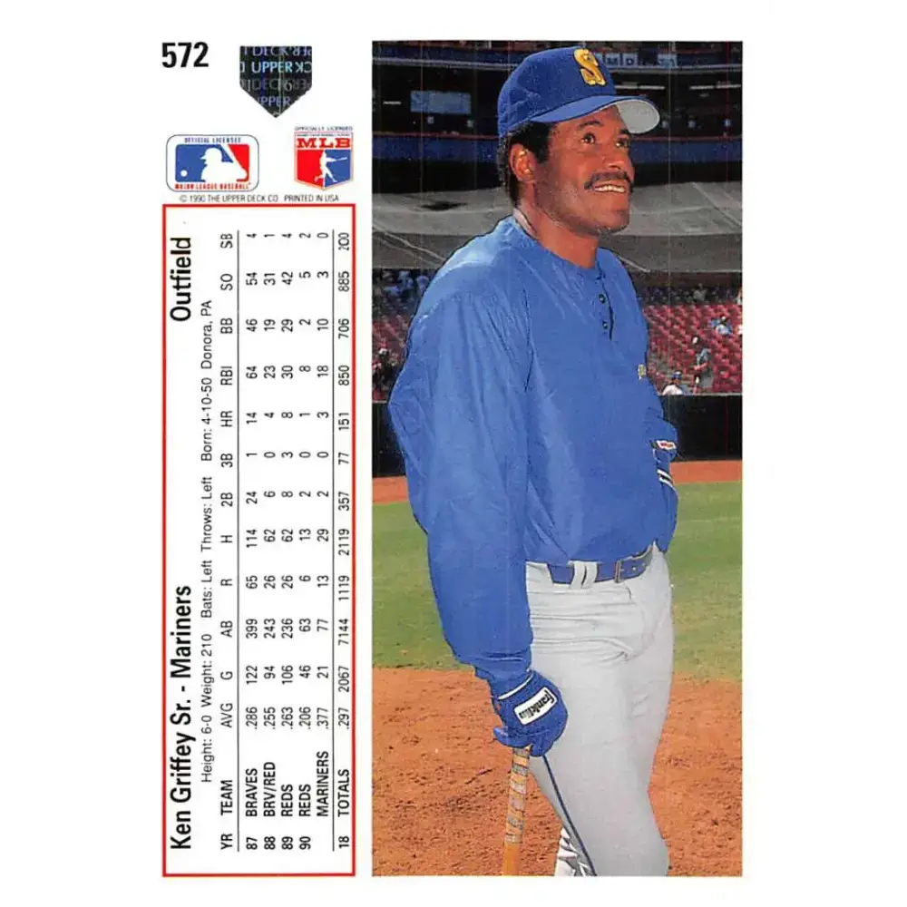 1991 Upper Deck #572 Ken Griffey Sr./Ken Griffey Jr. EX Excellent Seattle Mariners Baseball Card - Baseball Card Single