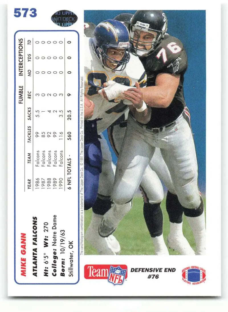 1991 Upper Deck #573 Mike Gann NM-MT Atlanta Falcons Football Card - Football Card Single