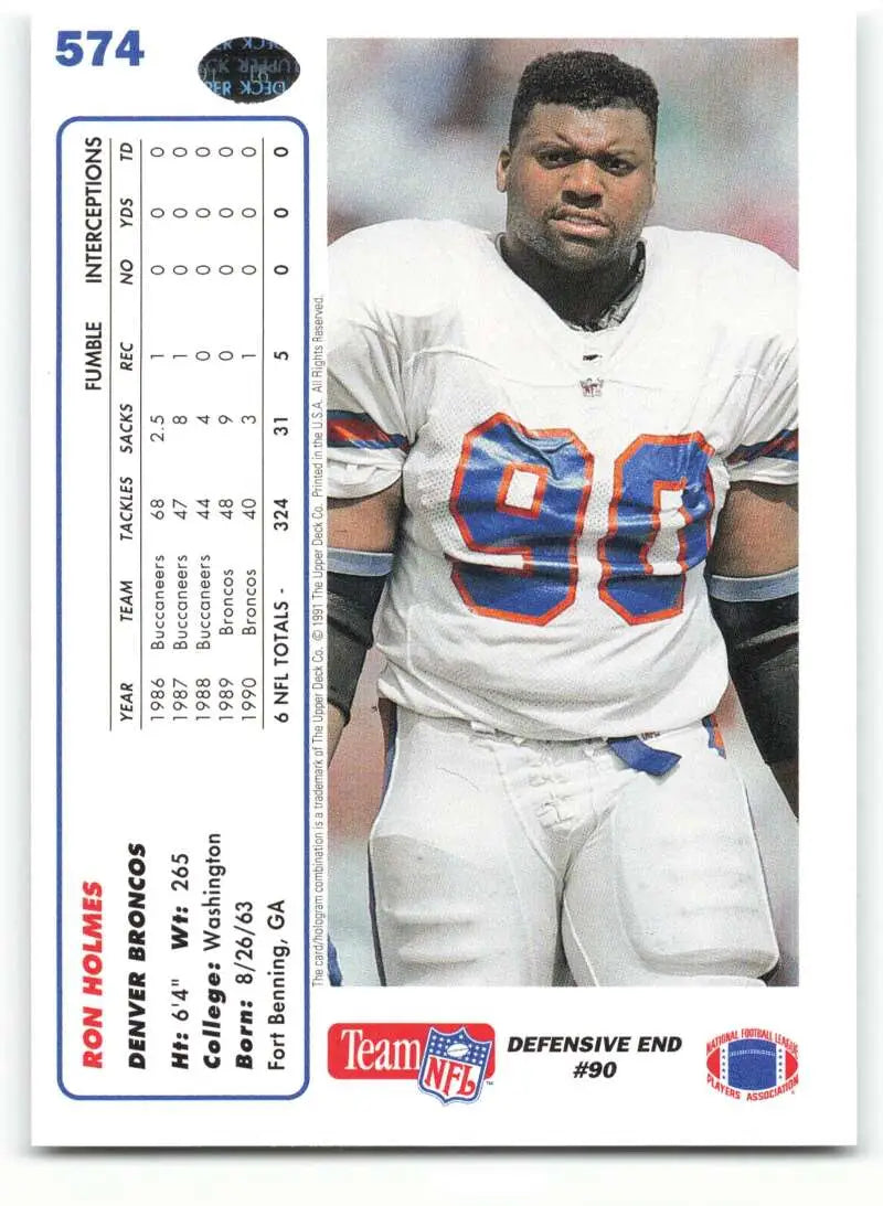 1991 Upper Deck #574 Ron Holmes NM-MT Denver Broncos Football Card - Football Card Single