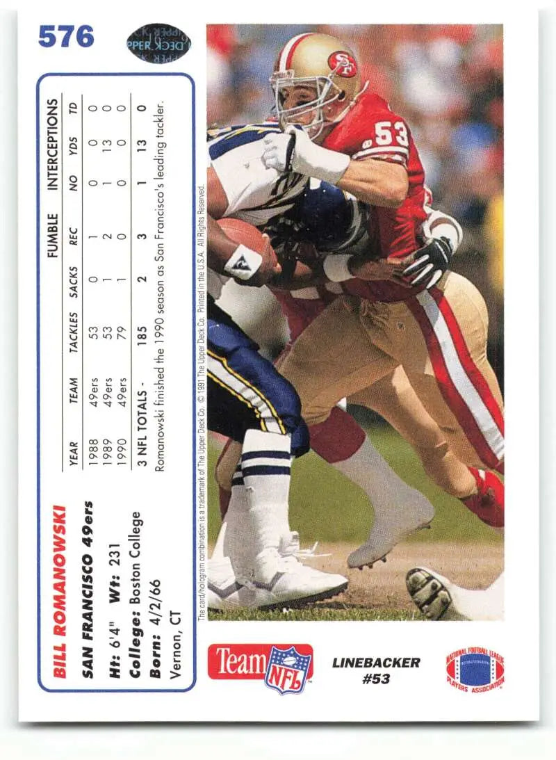 1991 Upper Deck #576 Bill Romanowski NM-MT San Francisco 49ers Football Card - Football Card Single