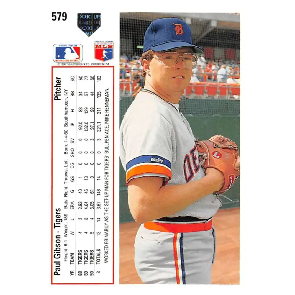 1991 Upper Deck #579 Paul Gibson EX Excellent Detroit Tigers Baseball Card - Baseball Card Single