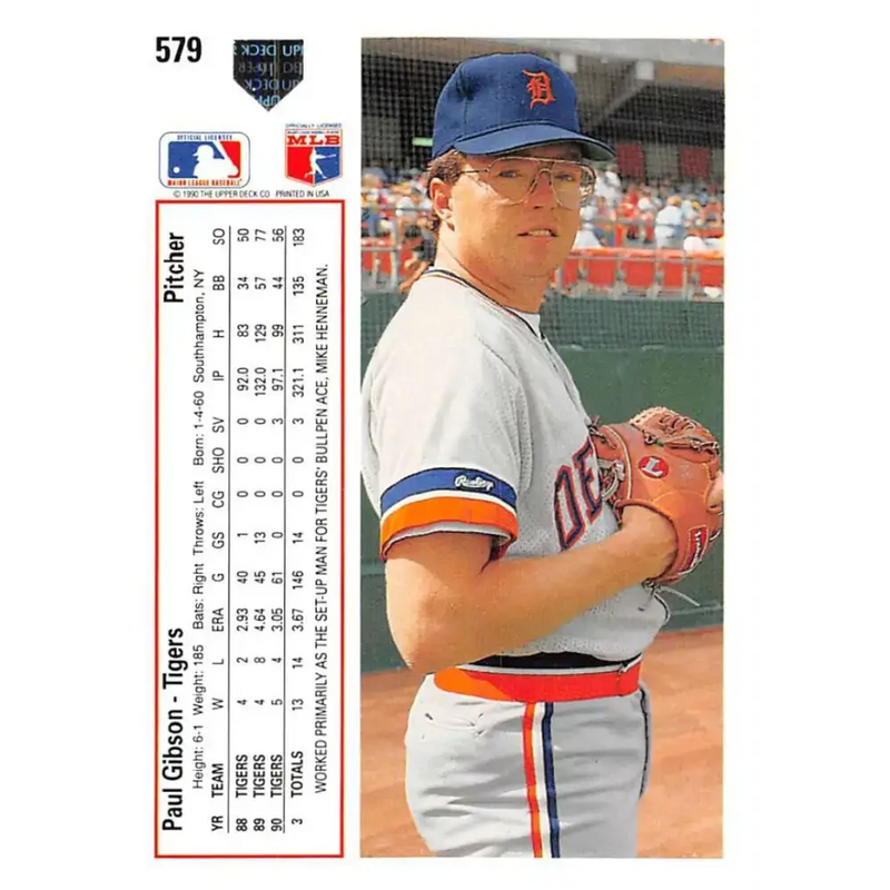 1991 Upper Deck #579 Paul Gibson EX Excellent Detroit Tigers Baseball Card - Baseball Card Single