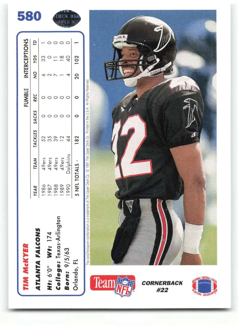 1991 Upper Deck #580 Tim McKyer NM-MT Atlanta Falcons Football Card - Football Card Single