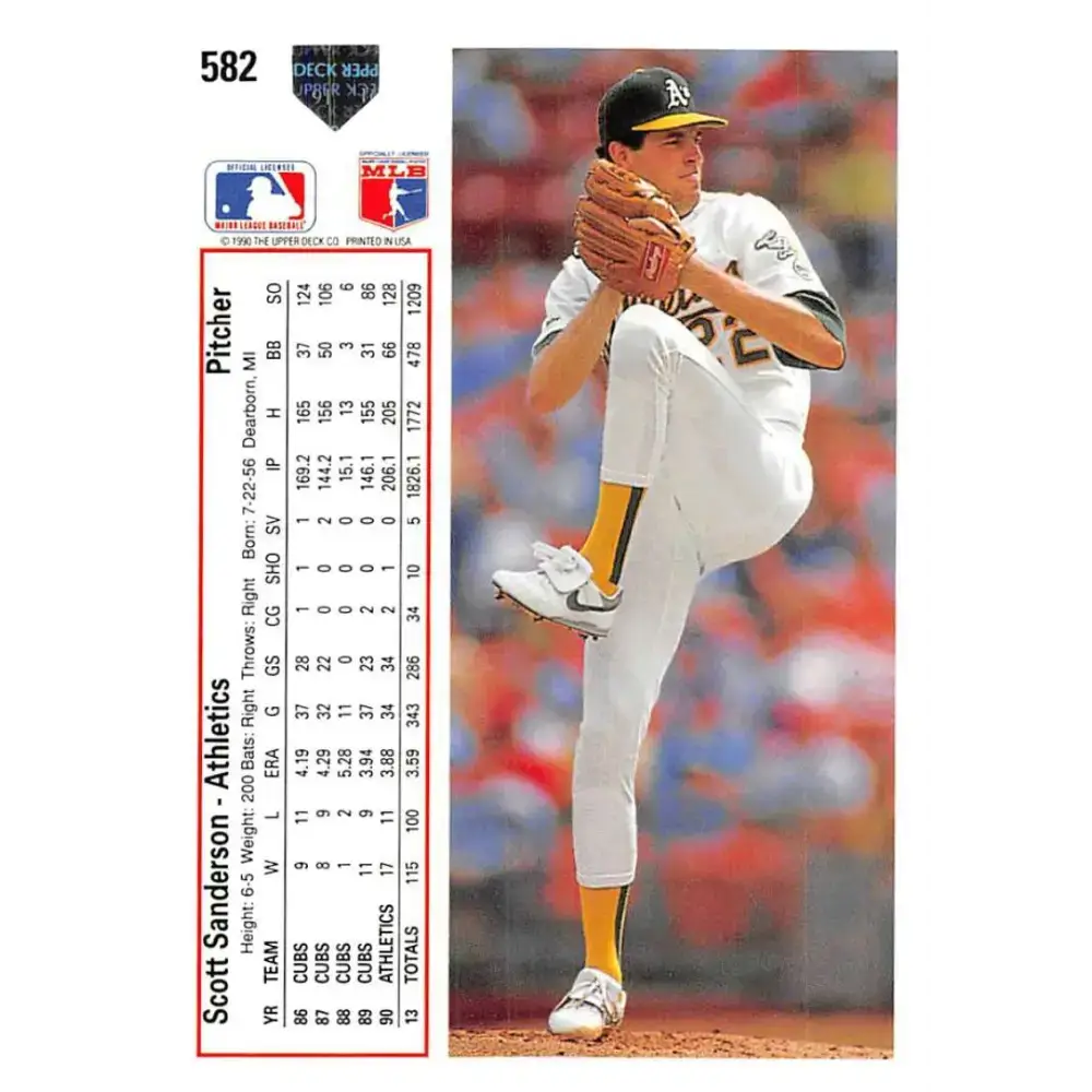 1991 Upper Deck #582 Scott Sanderson EX Excellent Oakland Athletics Baseball Card - Baseball Card Single