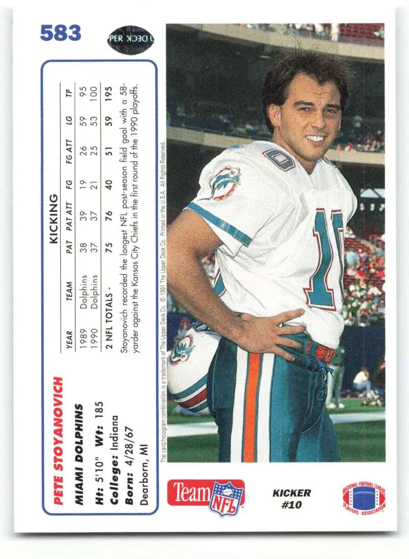 1991 Upper Deck #583 Pete Stoyanovich NM-MT Miami Dolphins Football Card - Football Card Single