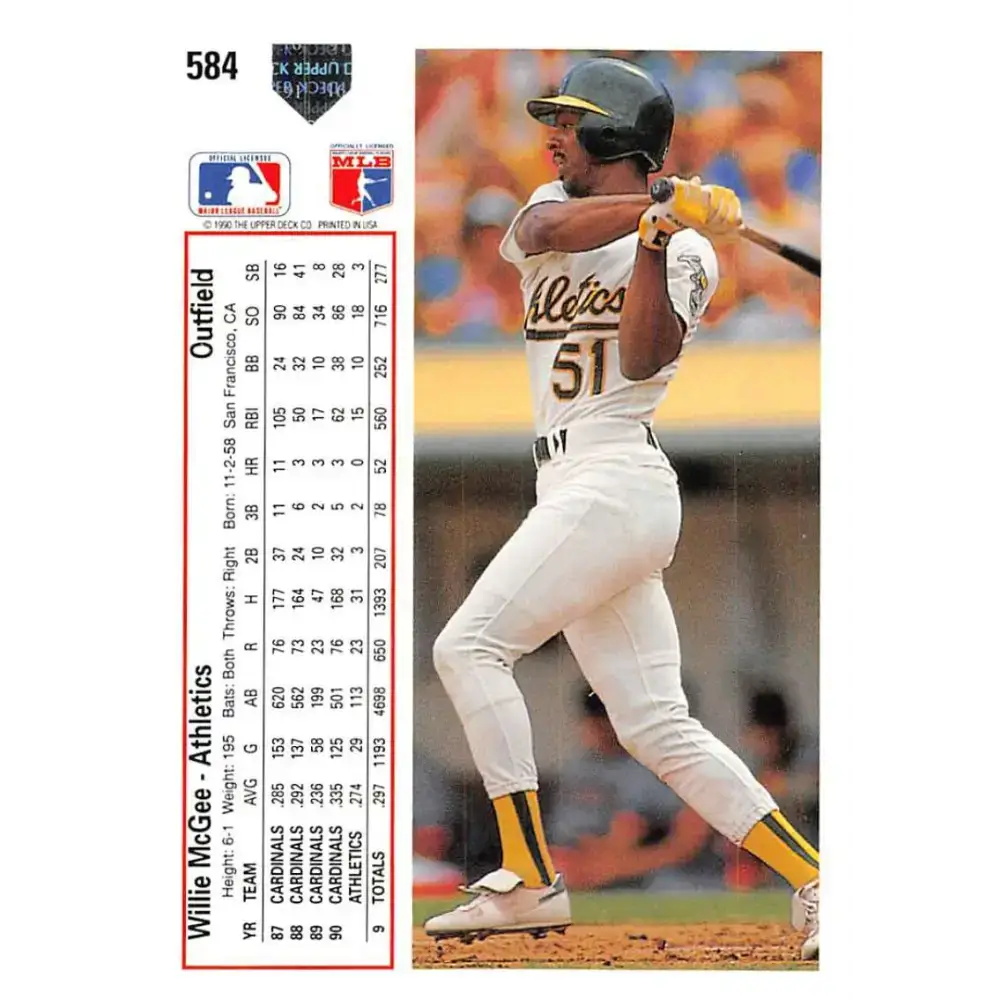 1991 Upper Deck #584 Willie McGee EX Excellent Oakland Athletics Baseball Card - Baseball Card Single