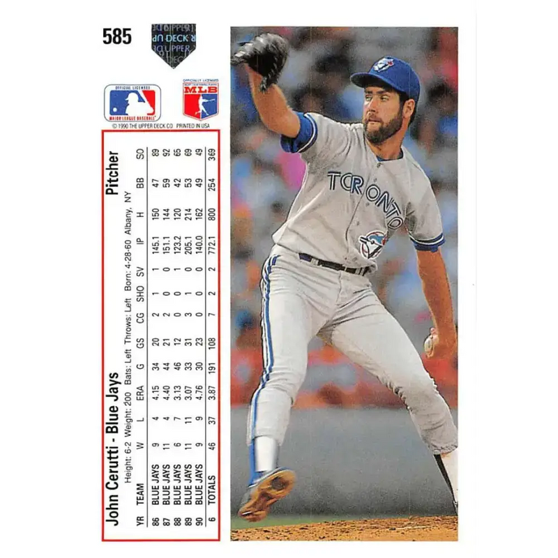 1991 Upper Deck #585 John Cerutti EX Excellent Toronto Blue Jays Baseball Card - Baseball Card Single