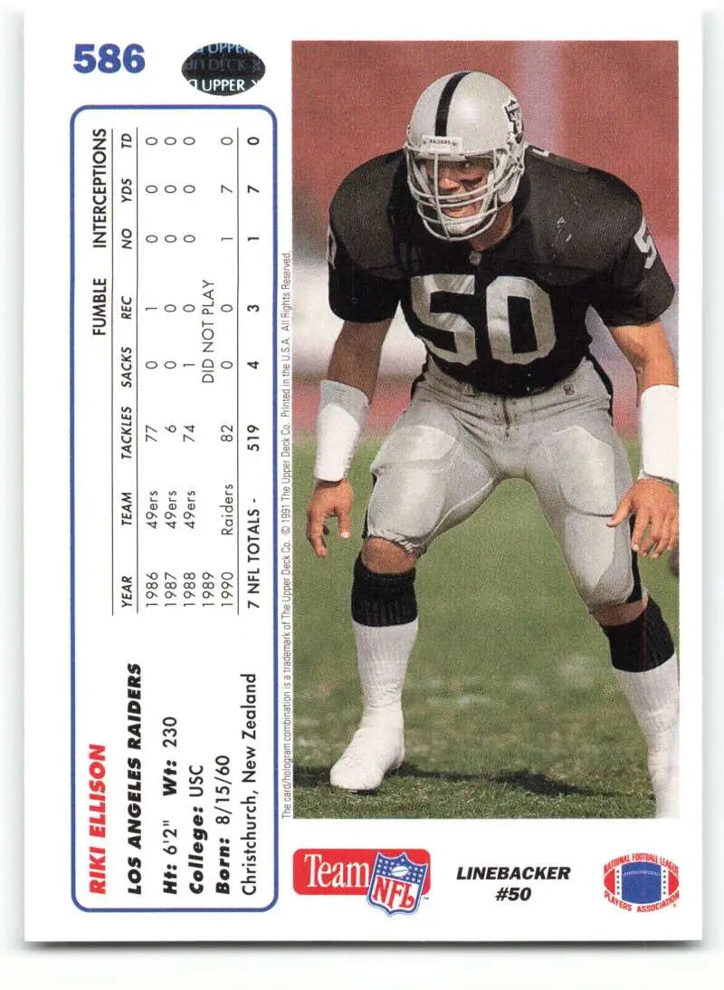 1991 Upper Deck #586 Riki Ellison NM-MT Los Angeles Raiders Football Card - Football Card Single