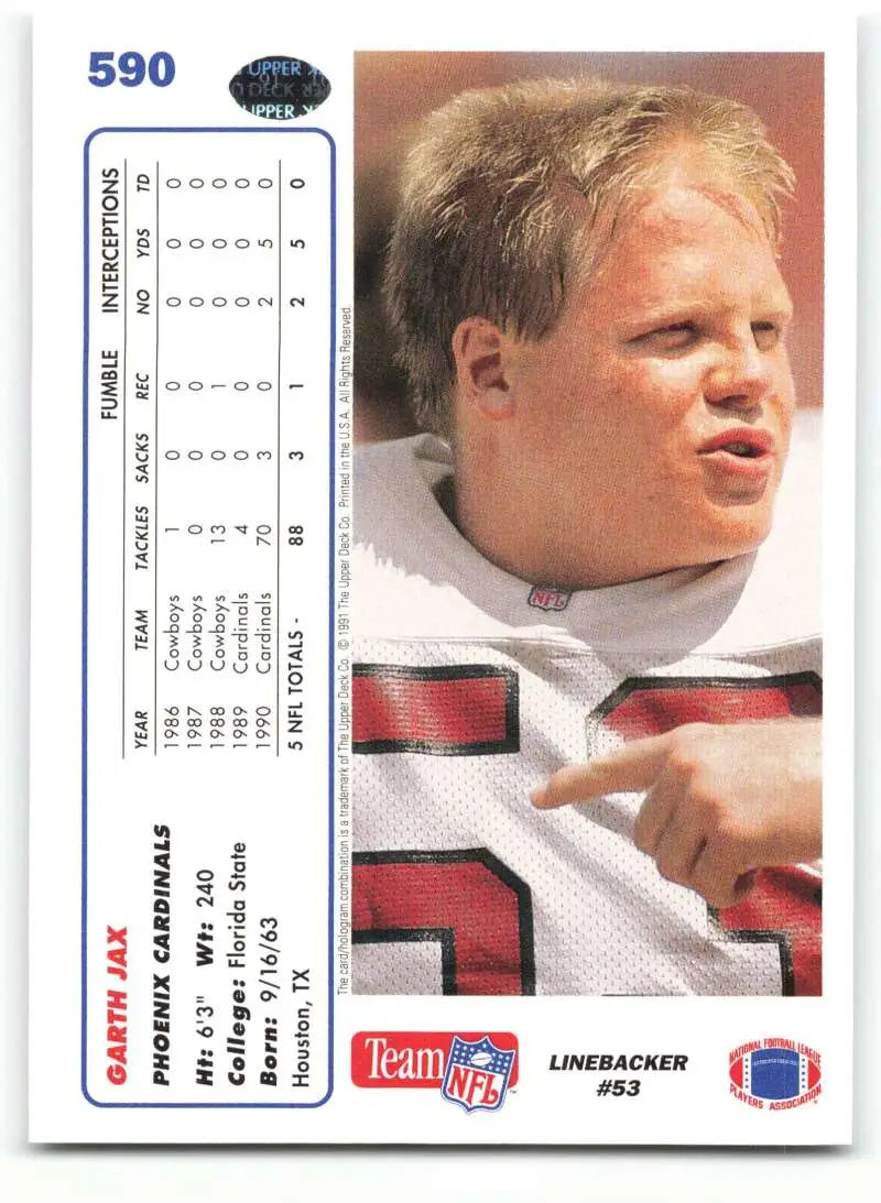 1991 Upper Deck #590 Garth Jax NM-MT RC Rookie Phoenix Cardinals Football Card - Football Card Single
