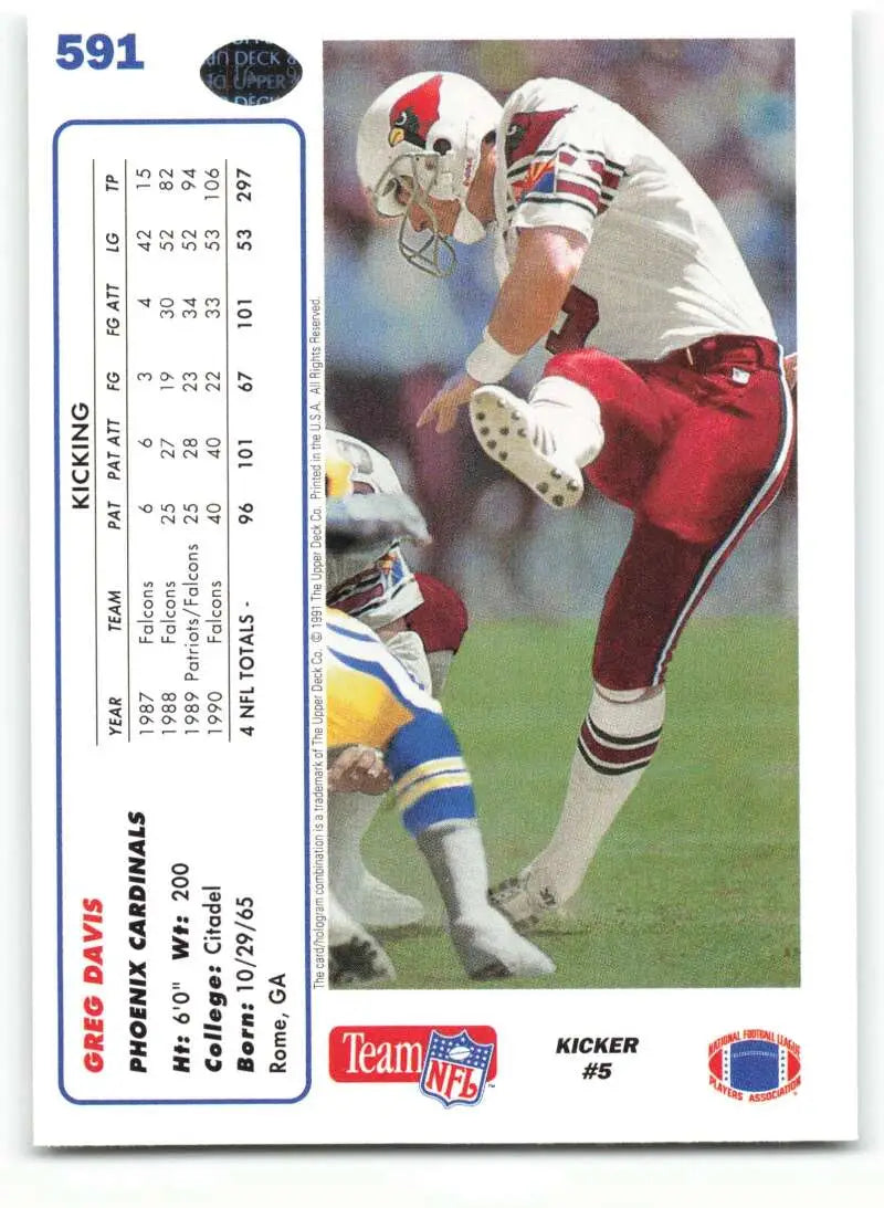 1991 Upper Deck #591 Greg Davis NM-MT RC Rookie Phoenix Cardinals Football Card - Football Card Single