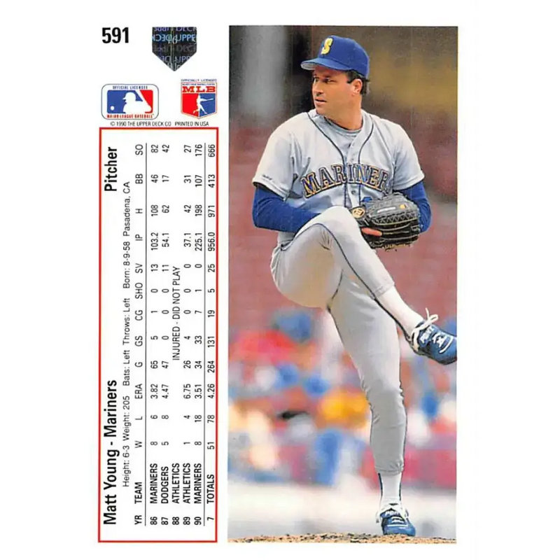 1991 Upper Deck #591 Matt Young EX Excellent Seattle Mariners Baseball Card - Baseball Card Single