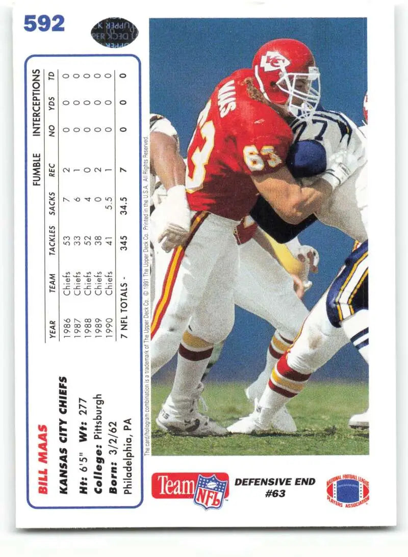 1991 Upper Deck #592 Bill Maas NM-MT Kansas City Chiefs Football Card - Football Card Single