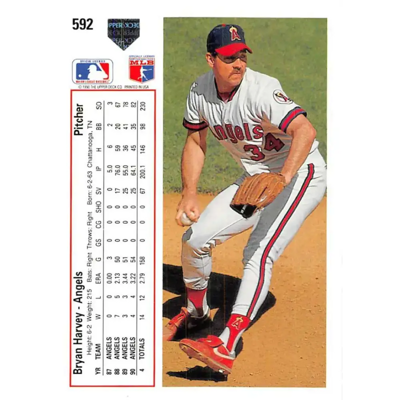 1991 Upper Deck #592 Bryan Harvey EX Excellent California Angels Baseball Card - Baseball Card Single