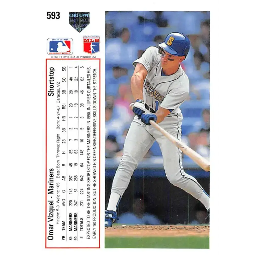 1991 Upper Deck #593 Omar Vizquel EX Excellent Seattle Mariners Baseball Card - Baseball Card Single
