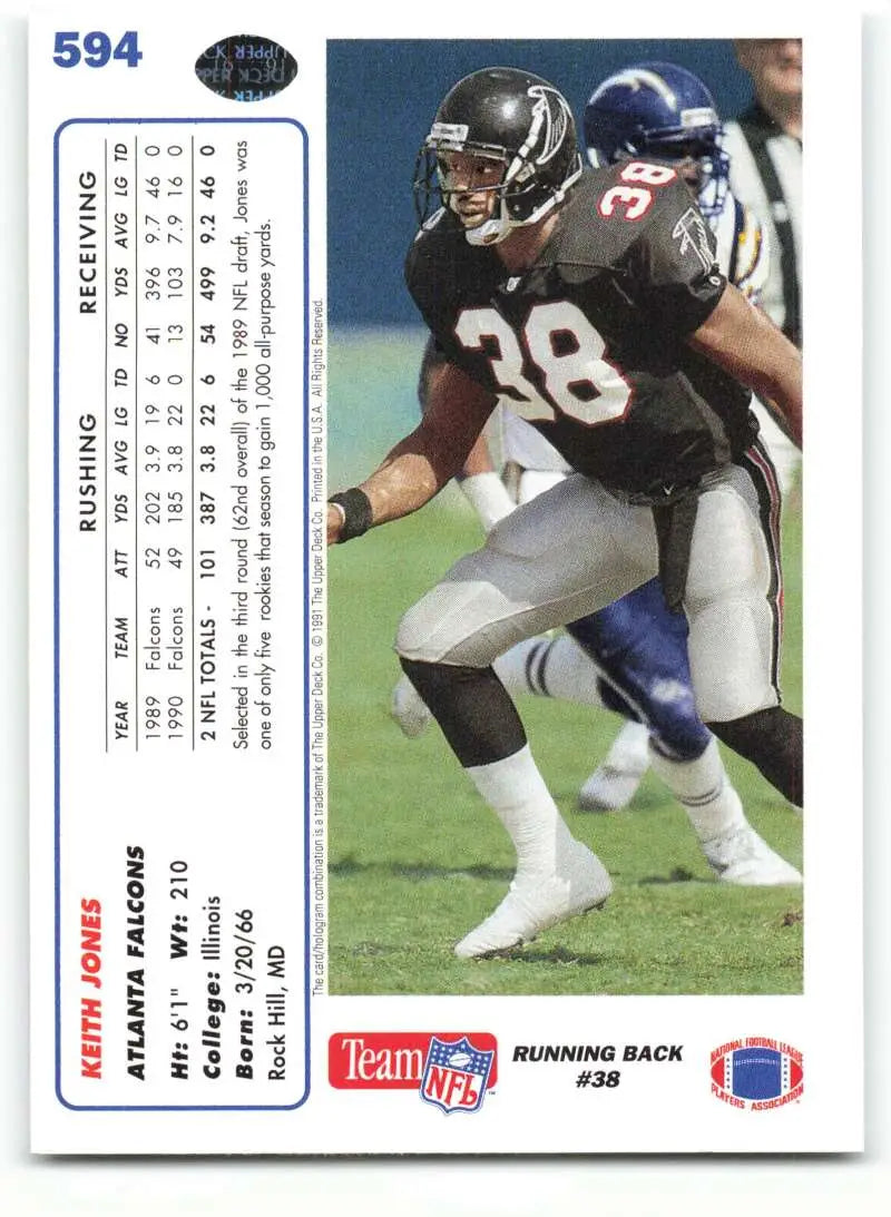 1991 Upper Deck #594 Keith Jones NM-MT Atlanta Falcons Football Card - Football Card Single