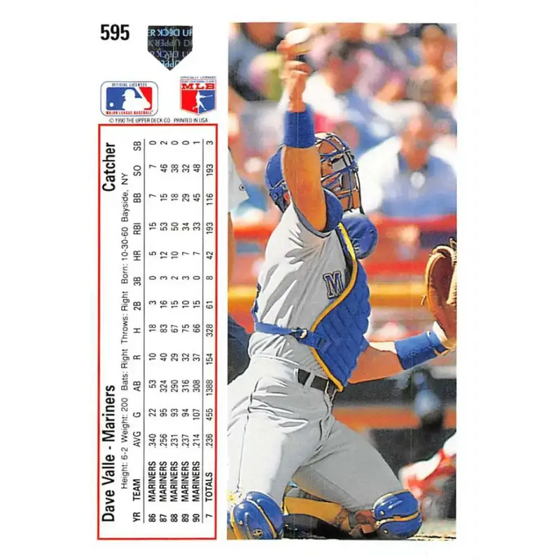 1991 Upper Deck #595 Dave Valle NM-MT Seattle Mariners Baseball Card - Baseball Card Single