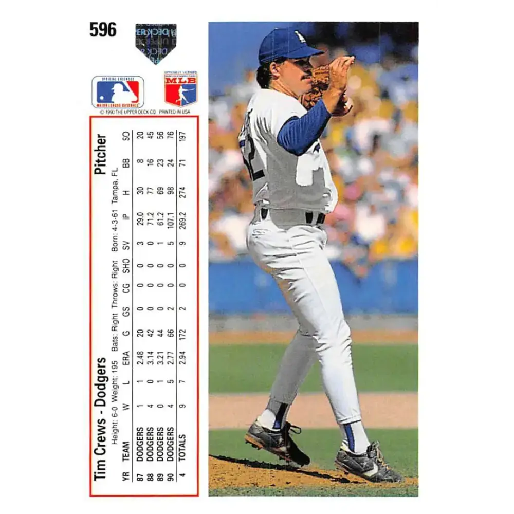 1991 Upper Deck #596 Tim Crews NM-MT Los Angeles Dodgers Baseball Card - Baseball Card Single