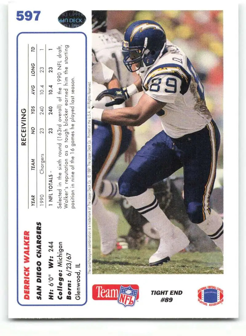 1991 Upper Deck #597 Derrick Walker NM-MT RC Rookie San Diego Chargers Football Card - Football Card Single
