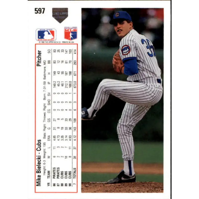 1991 Upper Deck #597 Mike Bielecki EX Excellent Chicago Cubs Baseball Card - Baseball Card Single