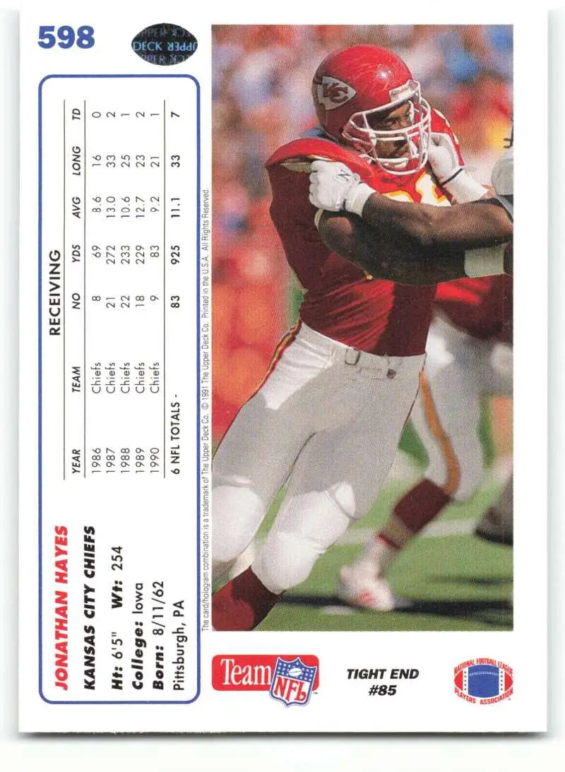 1991 Upper Deck #598 Jonathan Hayes NM-MT Kansas City Chiefs Football Card - Football Card Single