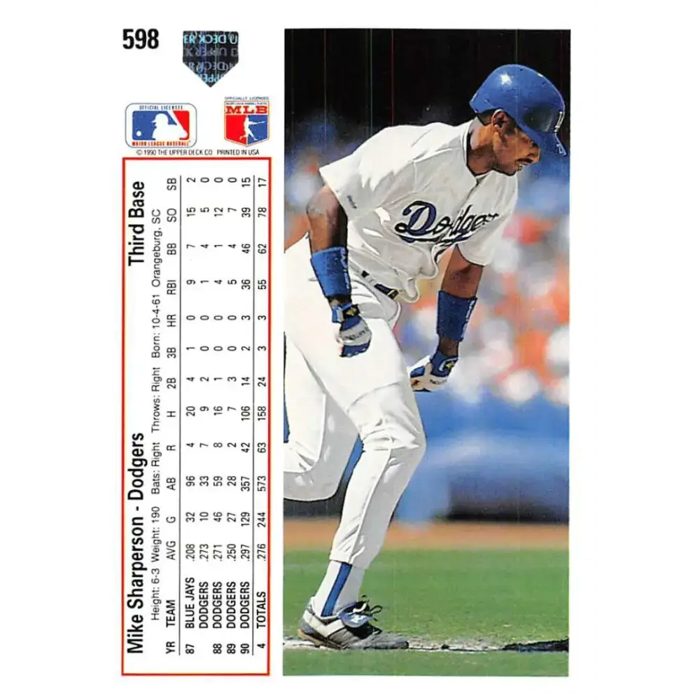 1991 Upper Deck #598 Mike Sharperson EX Excellent Los Angeles Dodgers Baseball Card - Baseball Card Single
