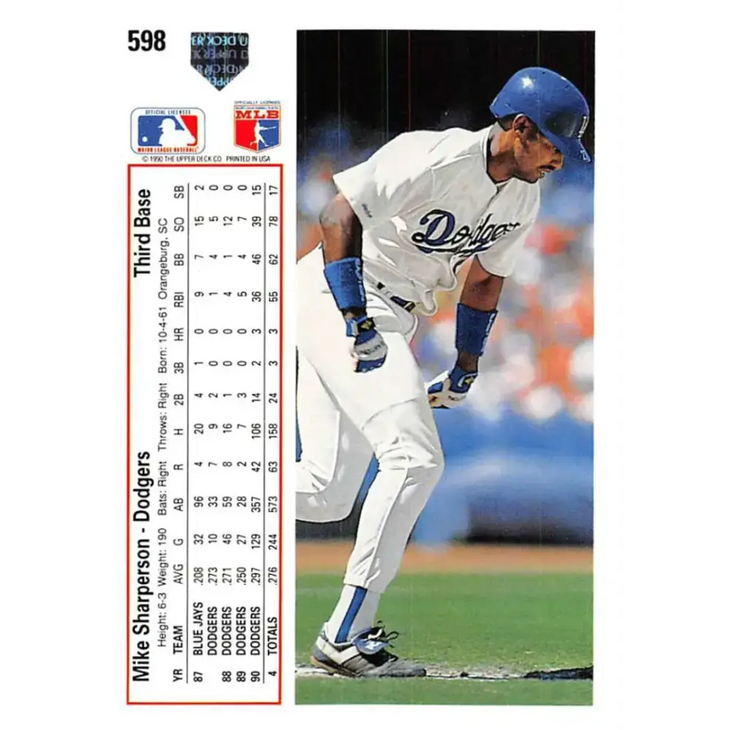 1991 Upper Deck #598 Mike Sharperson NM-MT Los Angeles Dodgers Baseball Card - Baseball Card Single